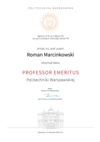 dyplom Professor Emeritus R. Marcinkowski